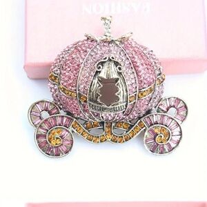 Pink Crystal Pumpkin Carriage Brooch Rhinestone Princess Coach Pin NWT